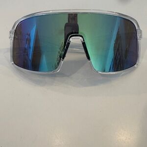 Futuristic Blue and Green Visor Sunglasses